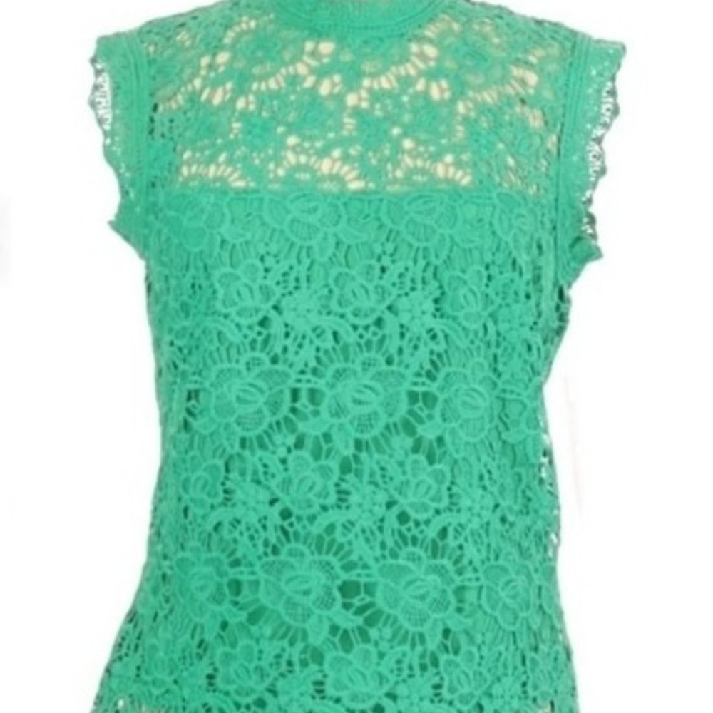Emerald Lace Mock Neck Tank | Nanette Lepore